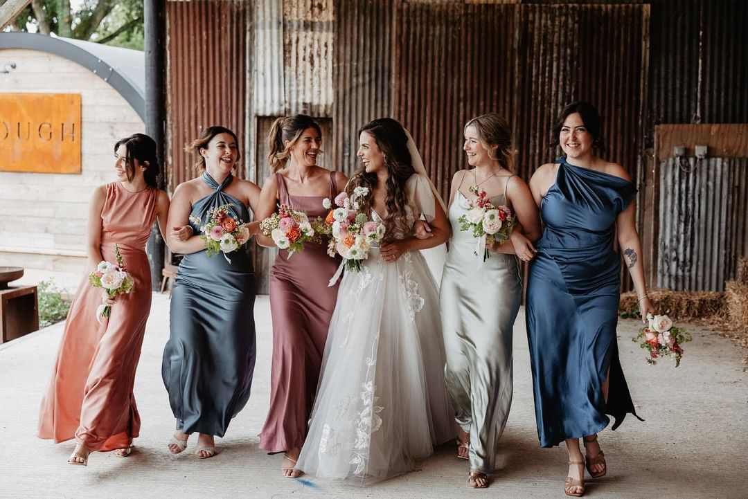 bride and bridesmaids on wedding day