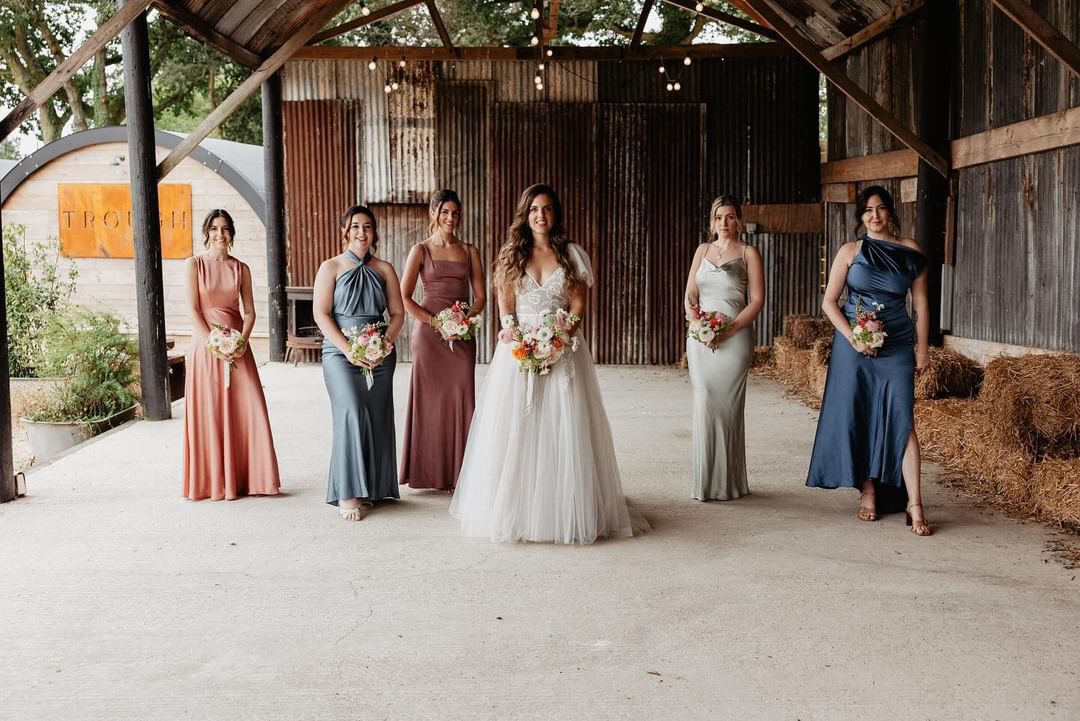 bride and bridesmaids at silchester farm