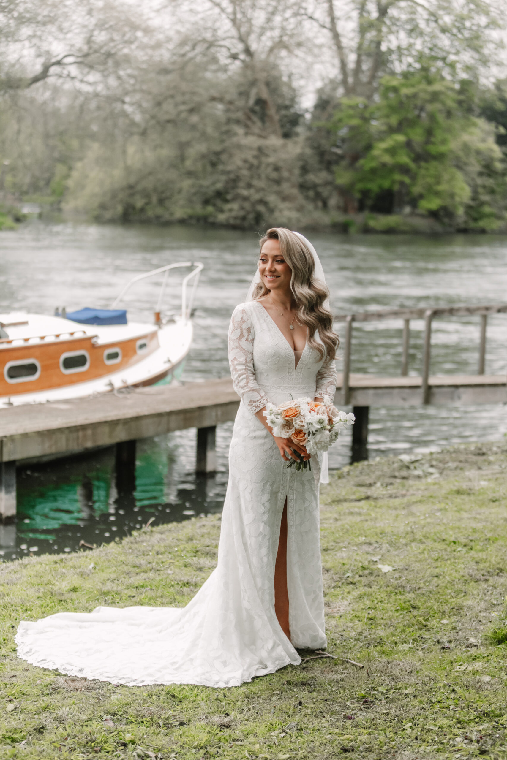 bride with her wedding flowers